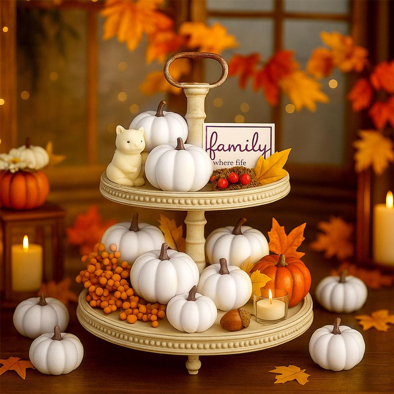 LOVEINUSA Artificial Pumpkins, 12PCS White Fake Pumpkins Fall Harvest Pumpkins Faux White Pumpkins for Halloween Thanksgiving Decorations - Image 4